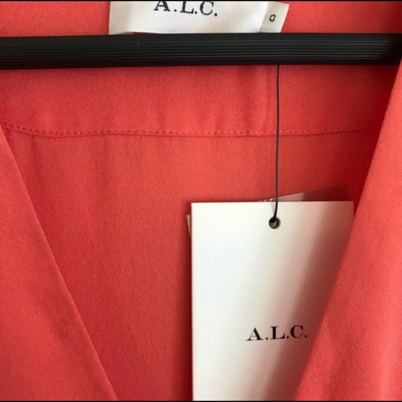 A.L.C. Delaney Silk Ruffle Dress Pockets Coral NWT - Picture 3 of 8